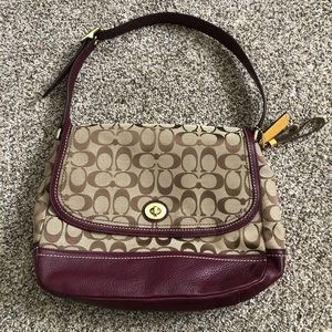 NWOT Coach Burgundy Leather Canvas Shoulder Bag